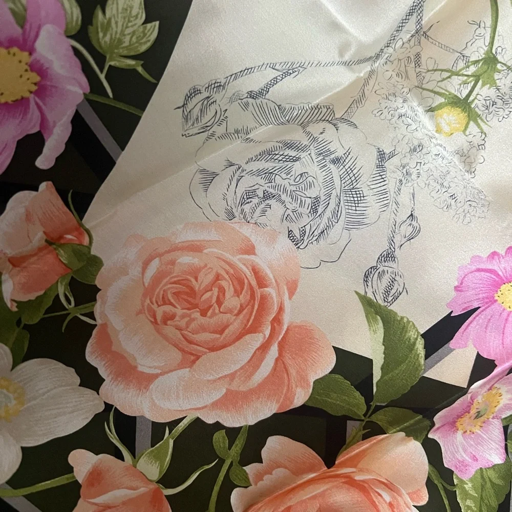 Carlisle Green and Black Floral Silk Scarf - Picture 5 of 7